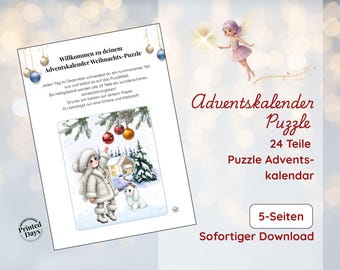 Advent Calendar to Cut Out | 24-Piece Christmas Puzzle | Printable PDF | Children's Advent Activity