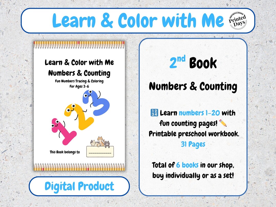 Numbers & Counting Preschool Workbook | Learn and Color With Me ...