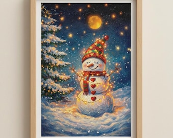 Pupazzo di neve invernale accogliente, stampabile, decorazione murale per la cameretta dei bambini / download digitale