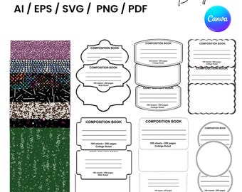 Composition Book Cover SVG, Notebook Label Template (Digital Download)