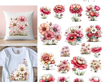 Whimsical Flowers Clipart: Floral Graphics (Digital Download - 57 PNGs)