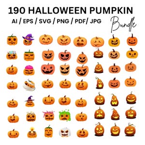 Jack O' Lantern Clipart Set: 190 Halloween Pumpkin Faces (Digital Download)