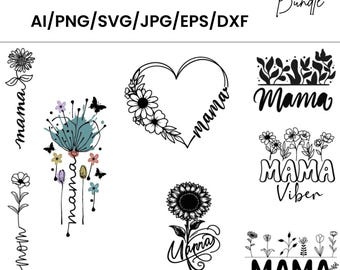 Paquete SVG de Mamá Flor, diseños para el Día de la Madre (descarga digital)
