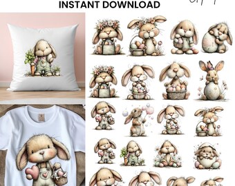 Whimsical Bunny Easter Clipart: Festive Graphics (Digital Download - 73 PNGs)