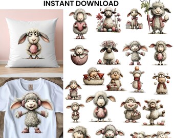 Easter Lamb Clipart: Whimsical Pink Graphics (Digital Download - 53 PNGs)