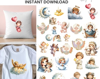 Whimsical Baby Angels Clipart: Angelic Graphics (Digital Download - 65 PNGs)