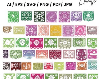 Papel Picado SVG-clipartbundel: Mexicaanse Fiesta-banner (digitale download)