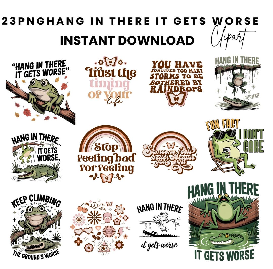 Funny Frog Clipart, Sarcastic Humor PNG, Retro Design (digital Download ...