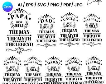Pacote de arquivos SVG para o Dia dos Pais, Frases para Pais (Download Digital)