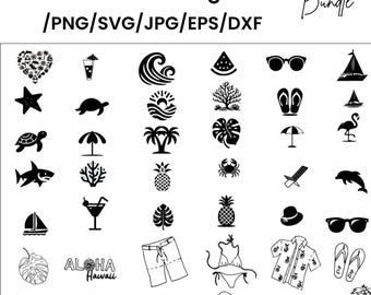 Pacchetto SVG costiero estivo, scarabocchi sulla spiaggia e sull'oceano (download digitale)