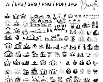 Nativity Scene SVG Clipart Bundle: Christmas Silhouette (Digital Download)