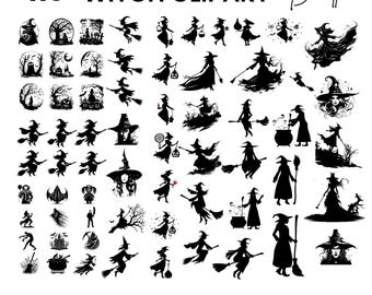 Witch Clipart SVG Bundle, Halloween Witch Silhouette (Instant Download)