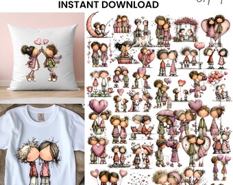 Valentine's Day Lovers Clipart: Whimsical Graphics (Digital Download - 71 PNGs)