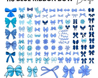 Blue Watercolor Bow Clipart, Ribbon SVG Bundle (Digital Download)