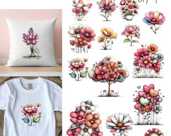 Clipart printanier de fleurs fantaisistes : graphiques floraux (téléchargement numérique - 60 fichiers PNG)