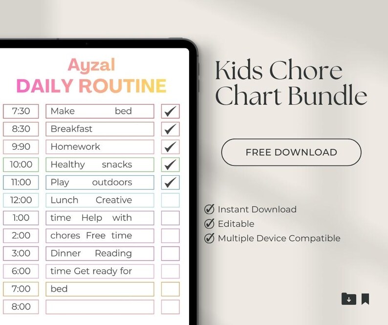 Homework Chore Routine Chart Editable Kids Chore Chart Bundle, Rainbow Routine, Allowance, Behavior ...