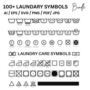 Pacchetto SVG con oltre 100 simboli per il bucato: icone per la cura dei tessuti (download digitale)