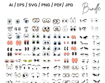 Paquete SVG de ojos de dibujos animados: Archivos de corte de cómics y ojos saltones (descarga digital)
