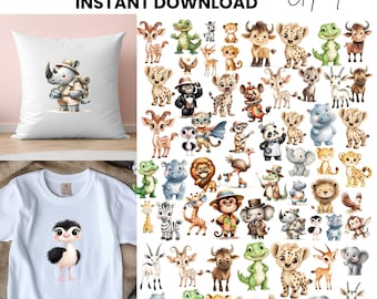 Watercolor Jungle Baby Animals Clipart: Safari Zoo 66 PNG (Digital Download)