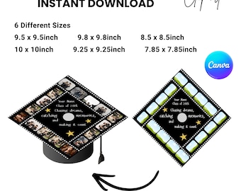Benutzerdefinierte Foto Abschlusskappen Topper, DIY Canva Vorlage (digitaler Download)