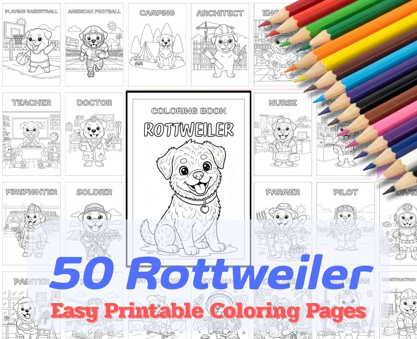 50 Rottweiler Coloring Pages | Printable Book for Kids & Adults and ...