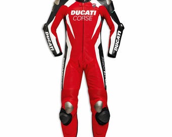 Ducati Corse K3 Men One Piece Motorbike Racing Leather Suit Available All Sizes
