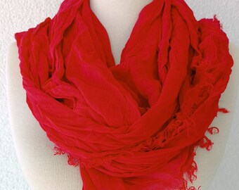 Red Cotton Scarf, Shawl, lightweight Fall Scarf,Pareo Shawl Cowl Gift Ideas for Her Women Fashion Accessories