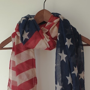 American Flag Scarf American Scarf Cotton Star Scarf Patriotic Scarf July 4th Scarf Memorial Day Gift Ideas Soft Red Blue