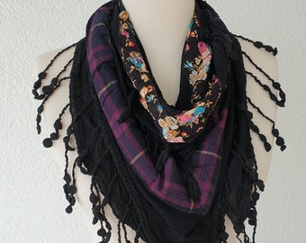 Black Cotton Scarf,lightweight bohemian,gift for her mom Cowl  Women Fashion Accessories