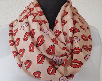 Lips Print Infinity Scarf Chiffon Scarf Kiss Me Natural Lipstick Mod Scarf 50th Birthday Gift for Mom 7th Anniversary Gift 1st Mothers Day