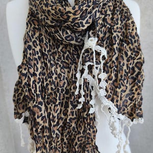 Leopard Print Cotton Scarf: Oversized Lightweight Shawl