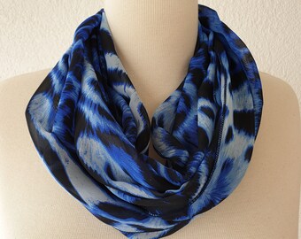 Black & White Scarf with Tassels-Handmade Scarf-Ready to Ship Royal Blue