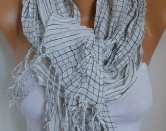 White Plaid striped  Scarf Shawl Gift Ideas For Her him,  Fashion Accessories