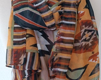 Southwestern Cotton Scarf,lightweight Shawl Aztec Scarf Tribal Scarf Shawl Multicolor Gift Ideas For Her Women Fashion Accessories