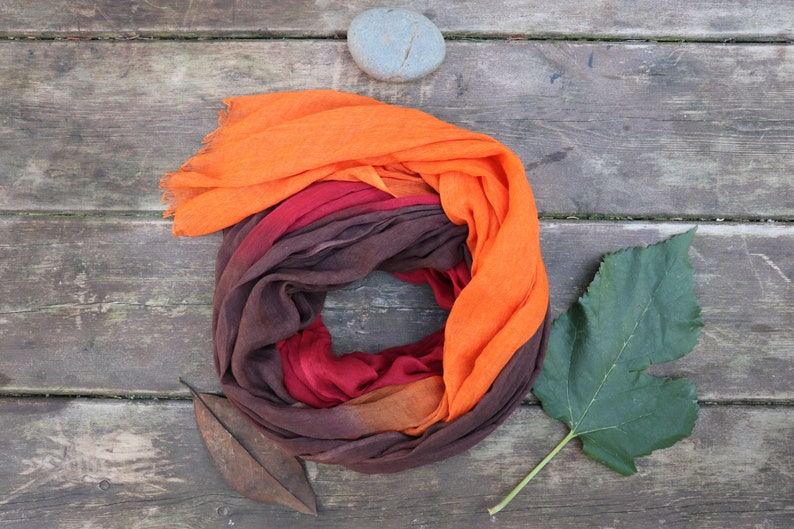 Burgundy / Brown / Orange Ombre Scarf , Mother's Day Gift afbeelding 1