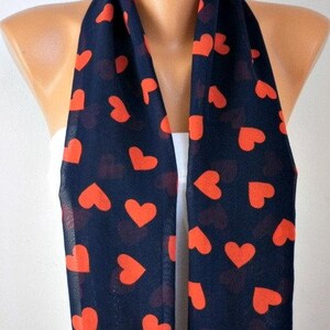 Dark Blue Heart Infinity Chiffon Scarf Circle Loop Scarf LOVE Gift Ideas For Her Women Fashion Accessories image 3