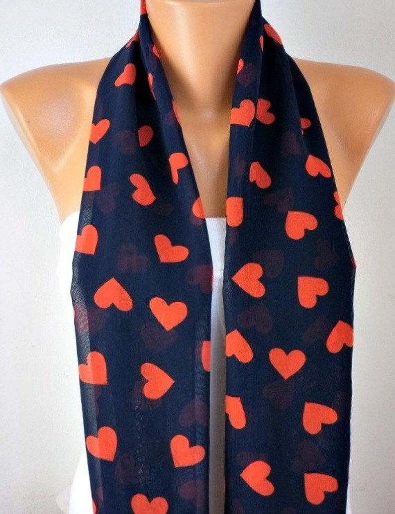 Dark Blue Heart Infinity Chiffon Scarf Circle Loop Scarf LOVE Gift Ideas For Her Women Fashion Accessories image 3