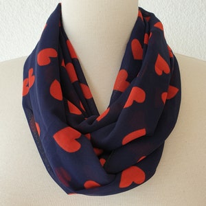 Dark Blue Heart Infinity Chiffon Scarf Circle Loop Scarf LOVE Gift Ideas For Her Women Fashion Accessories image 4