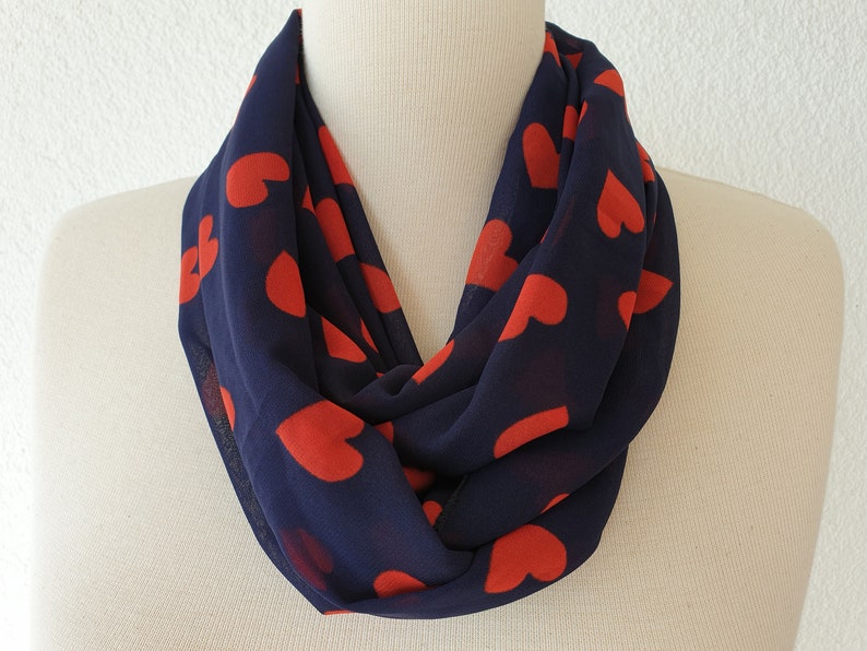 Dark Blue Heart Infinity Chiffon Scarf Circle Loop Scarf LOVE Gift Ideas For Her Women Fashion Accessories image 4