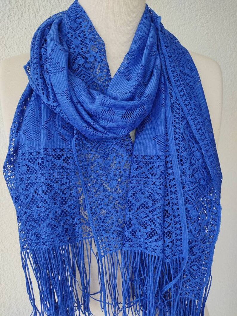 Royal Blue Tulle Scarf Mantilla Scarf Women Tulle Chapel Veil Mantilla Tulle Chantilly Veil Latin Mass image 8