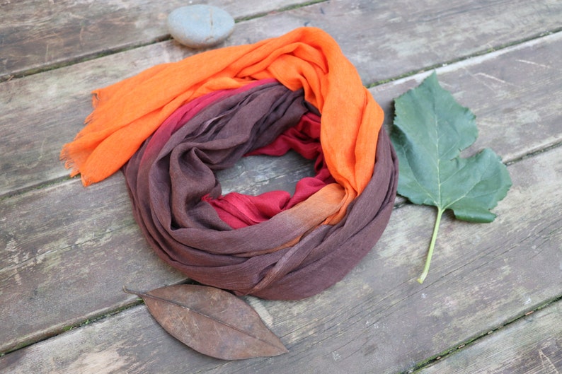 Burgundy / Brown / Orange Ombre Scarf , Mother's Day Gift afbeelding 7
