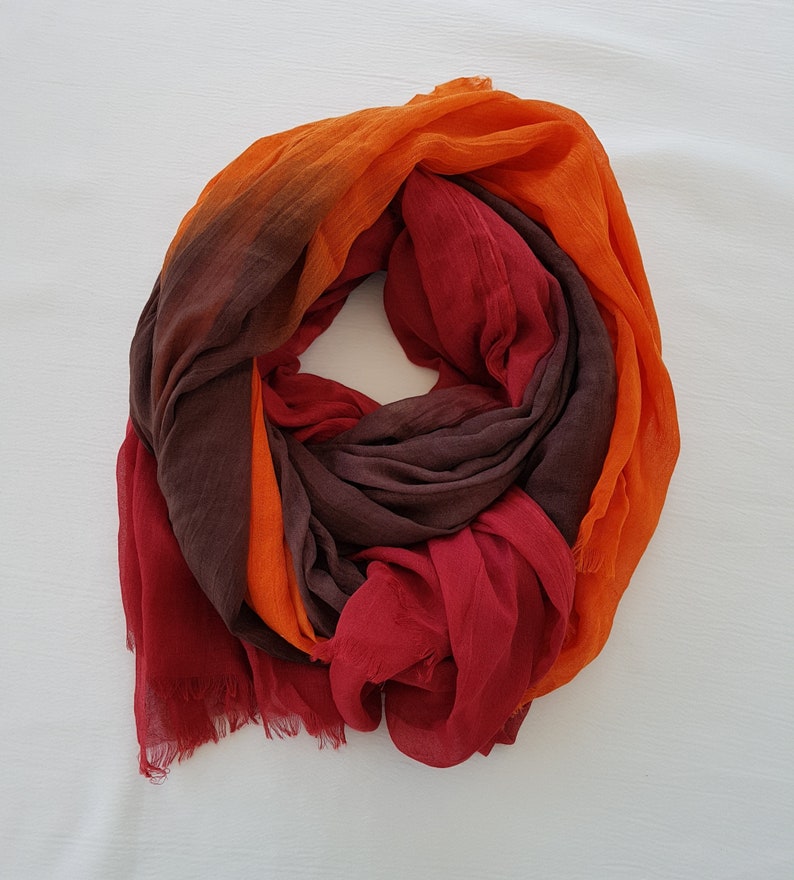 Burgundy / Brown / Orange Ombre Scarf , Mother's Day Gift afbeelding 9