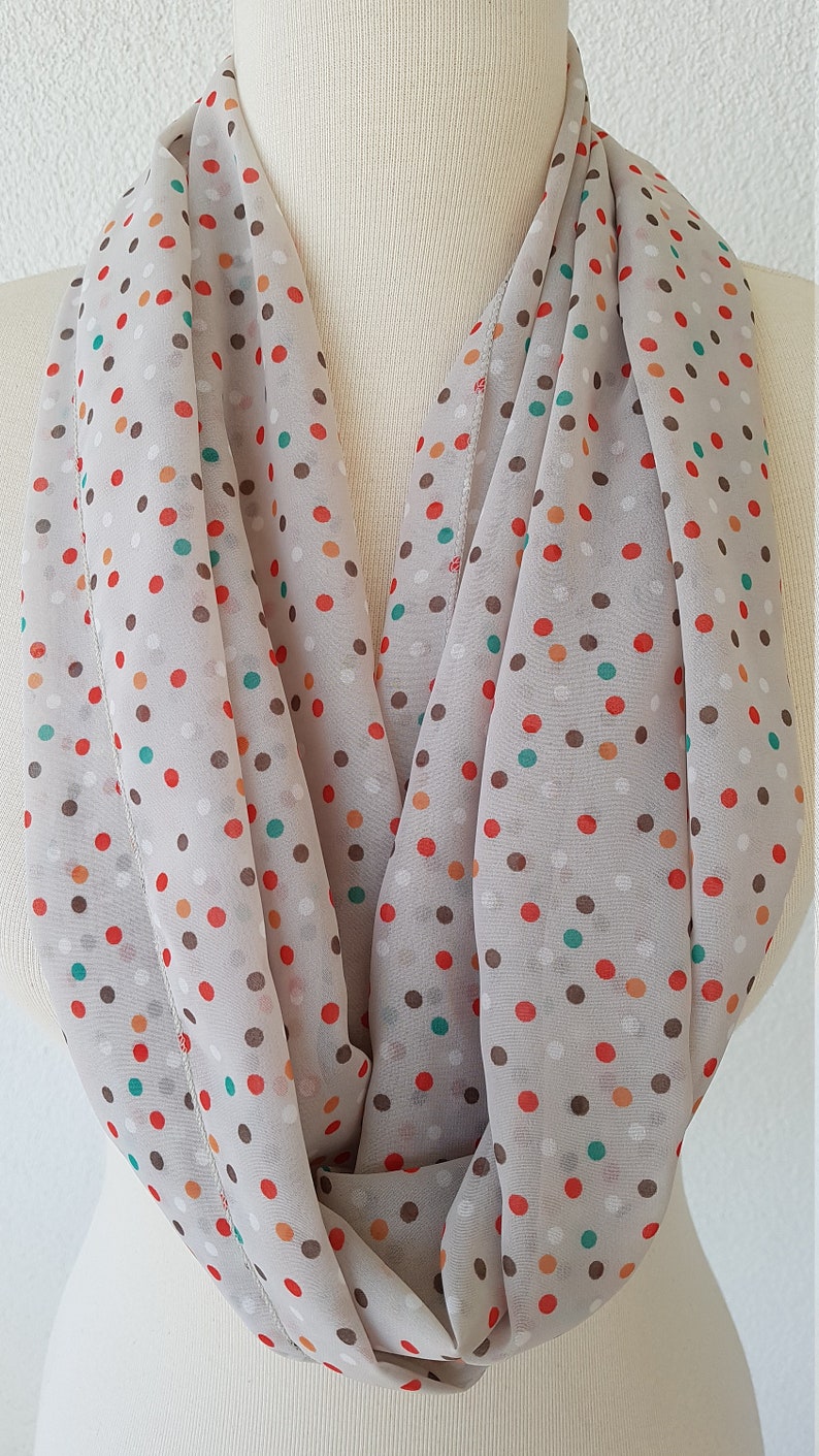 Light Grey Polka Dot Chiffon Infinity Scarf Spring Summer Etsy