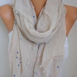 Neutral Beige & Pink Cotton Soft Scarf, shawl, Bridal Accessories, Gift Ideas For Her, Women Fashion Accessories, Pareo