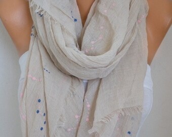 Neutral Beige & Pink Cotton Soft Scarf, shawl, Bridal Accessories, Gift Ideas For Her, Women Fashion Accessories, Pareo