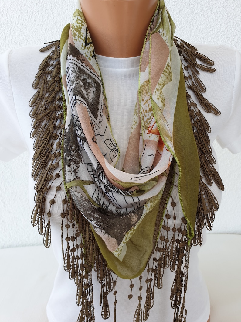 Light Olive Green Cotton Scarf Women Triangle Scarf Summer Etsy
