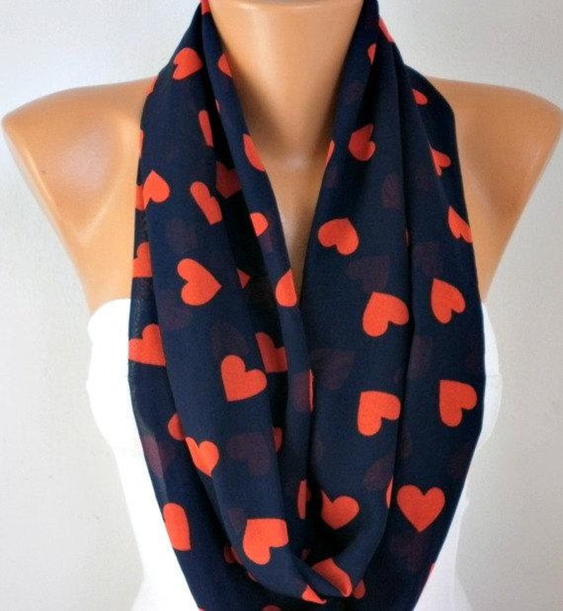 Dark Blue Heart Infinity Chiffon Scarf Circle Loop Scarf LOVE Gift Ideas For Her Women Fashion Accessories image 1