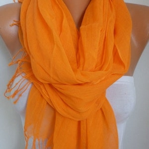 Orange Cotton Scarf summer shawl, Pumpkin,Halloween Gift,Cowl Bridesmaid Gift Ideas For Her, Women Accessories image 1