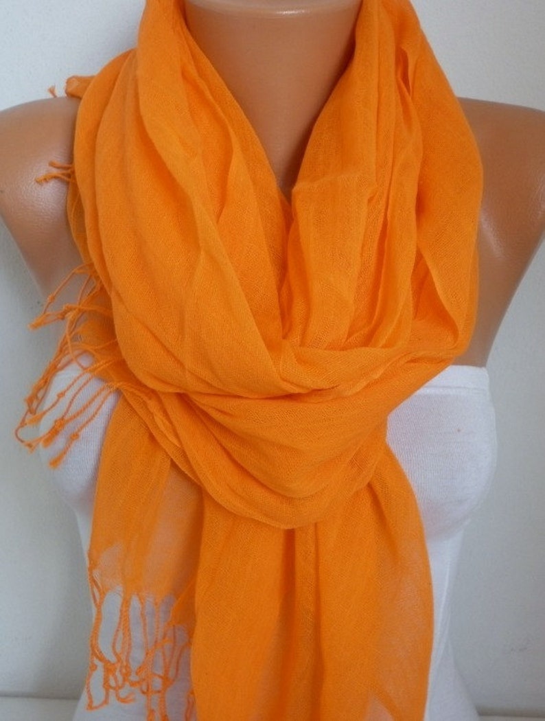 Orange Cotton Scarf summer shawl, Pumpkin,Halloween Gift,Cowl Bridesmaid Gift Ideas For Her, Women Accessories image 1