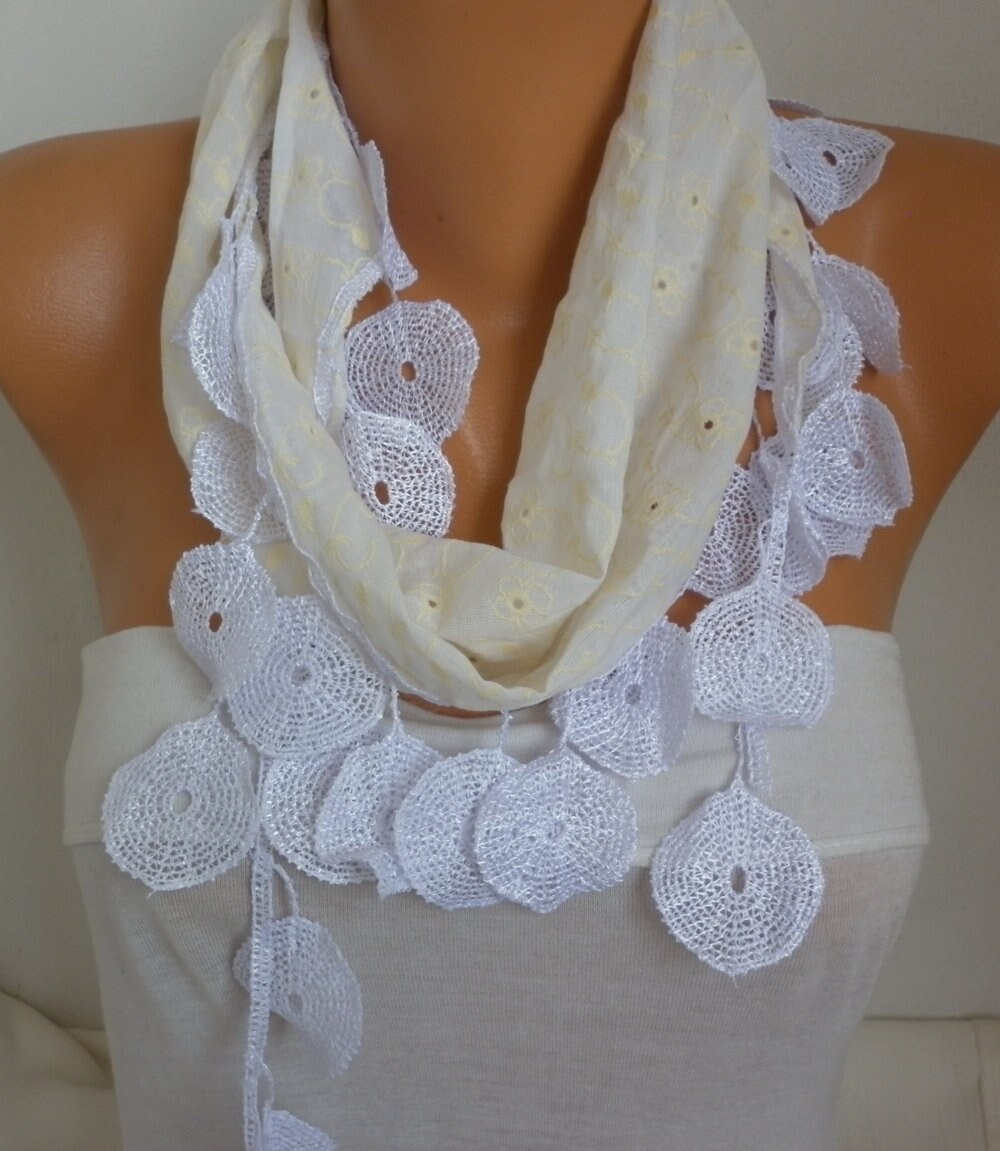 Creamy white Cotton scarf yellow Embroidered SummerBridesmaid Etsy